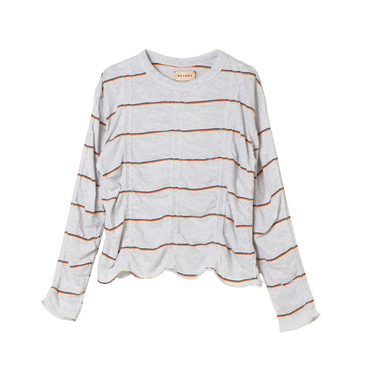 Tucked Jacquard Border Pullover - MEYAME (メヤメ) - tops (トップス