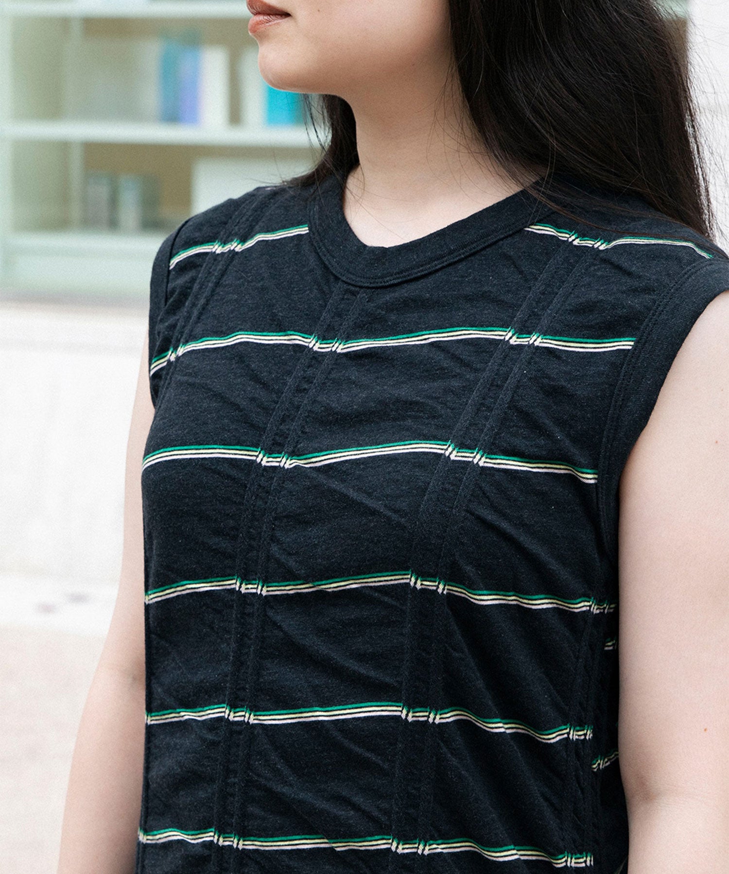 TUCKED JACQUARD BORDER SLEEVELESS / DRESS