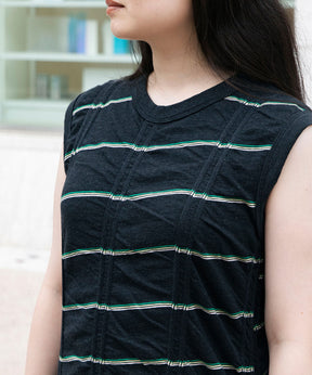 TUCKED JACQUARD BORDER SLEEVELESS / DRESS