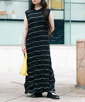 TUCKED JACQUARD BORDER SLEEVELESS / DRESS