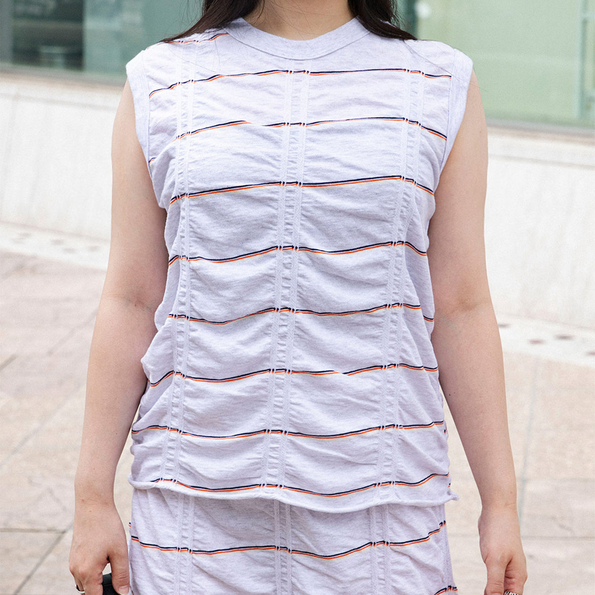 TUCKED JACQUARD BORDER SLEEVELESS - MEYAME (メヤメ) - tops