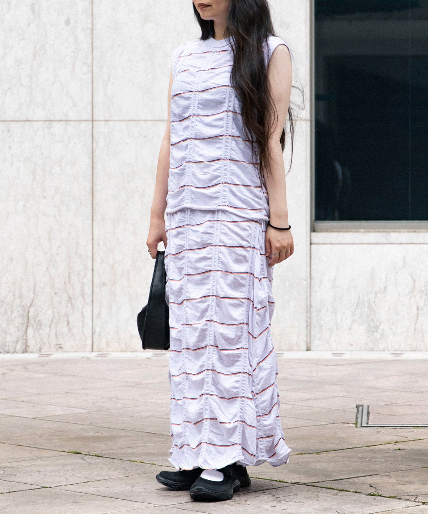 TUCKED JACQUARD BORDER SLEEVELESS - MEYAME (メヤメ) - tops