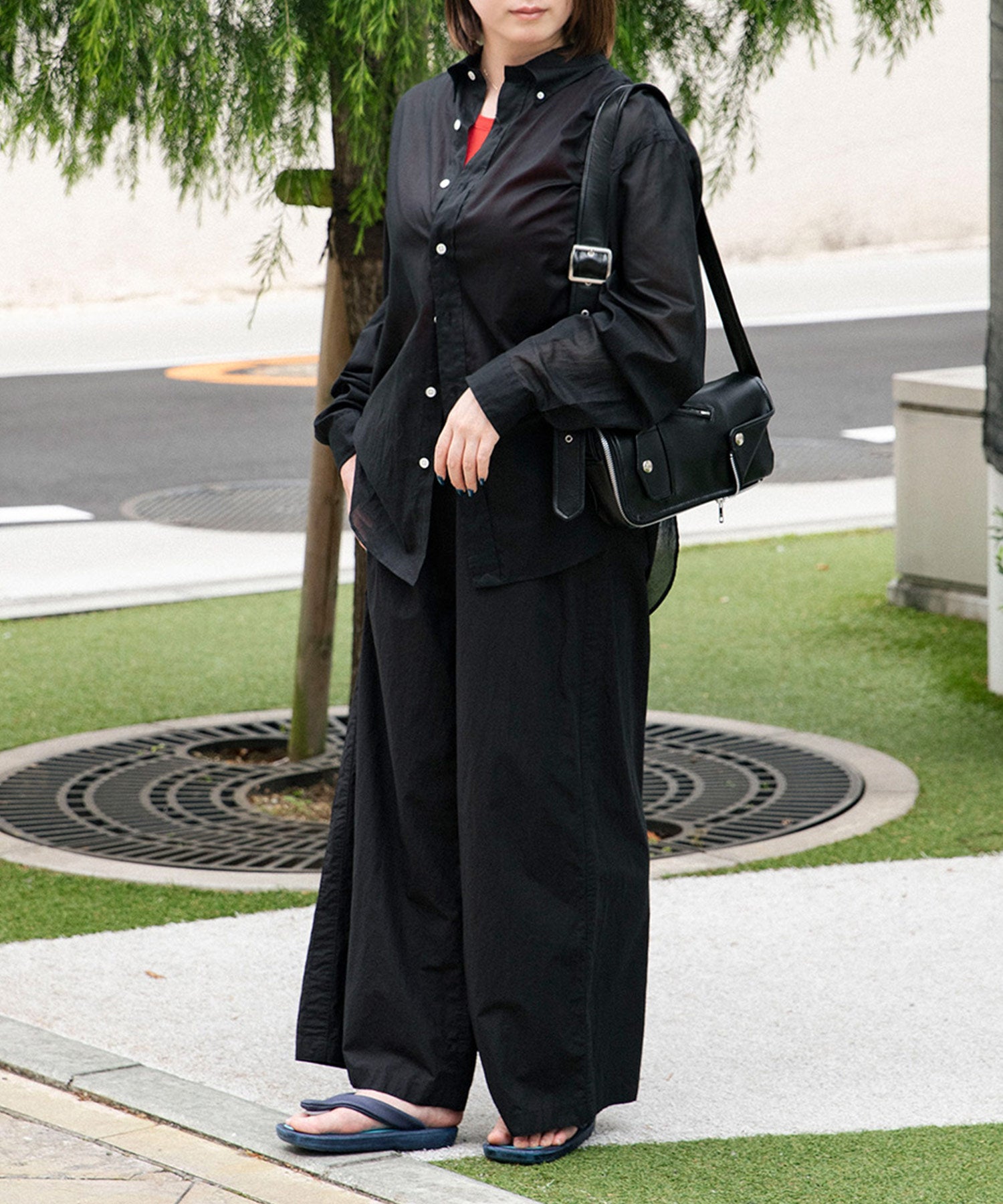 COTTON LINEN SIDE LINE WIDE PANTS