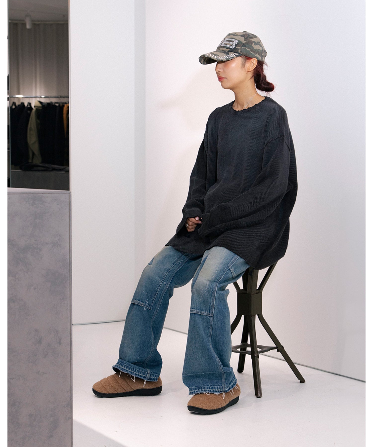 【FIGURE別注】WAFFLE TAPED LOOSE SLEEVE DAMAGE TEE