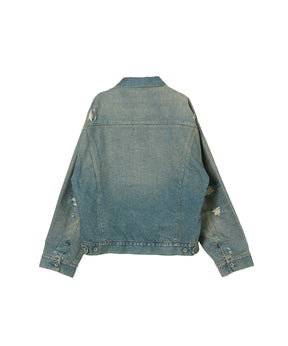DENIM TRUCKER JACKET : RIPPED & FLANNEL LINED