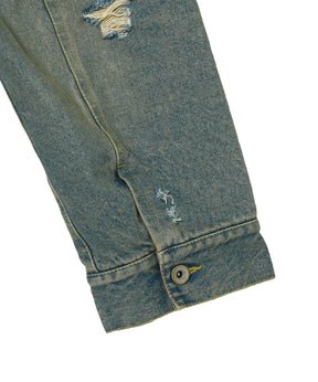DENIM TRUCKER JACKET : RIPPED & FLANNEL LINED