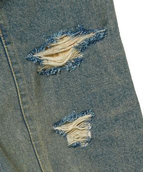 DENIM TRUCKER JACKET : RIPPED & FLANNEL LINED
