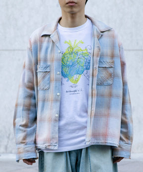 COTTON FLANNEL PLAID OPEN COLLAR SHIRT : DISTRESSED