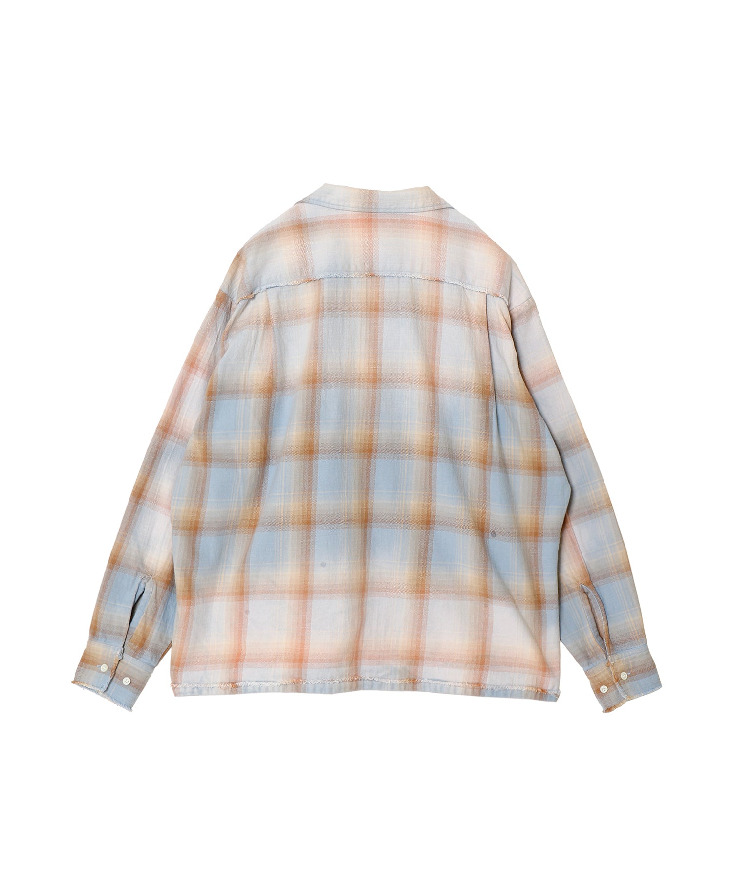COTTON FLANNEL PLAID OPEN COLLAR SHIRT : DISTRESSED
