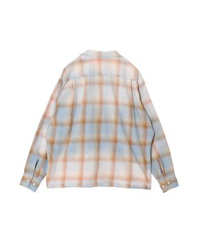 COTTON FLANNEL PLAID OPEN COLLAR SHIRT : DISTRESSED