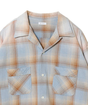 COTTON FLANNEL PLAID OPEN COLLAR SHIRT : DISTRESSED