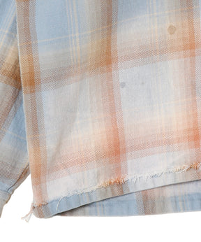 COTTON FLANNEL PLAID OPEN COLLAR SHIRT : DISTRESSED