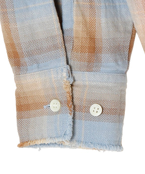 COTTON FLANNEL PLAID OPEN COLLAR SHIRT : DISTRESSED