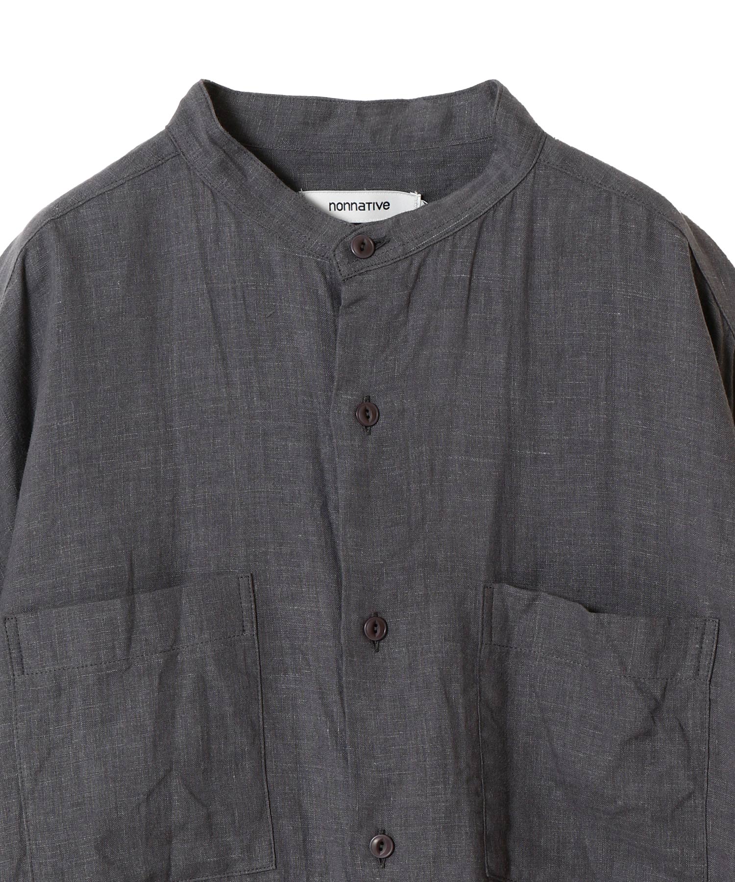 OFFICER STAND COLLAR L/S SHIRT LINEN CANVAS