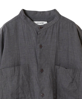 OFFICER STAND COLLAR L/S SHIRT LINEN CANVAS