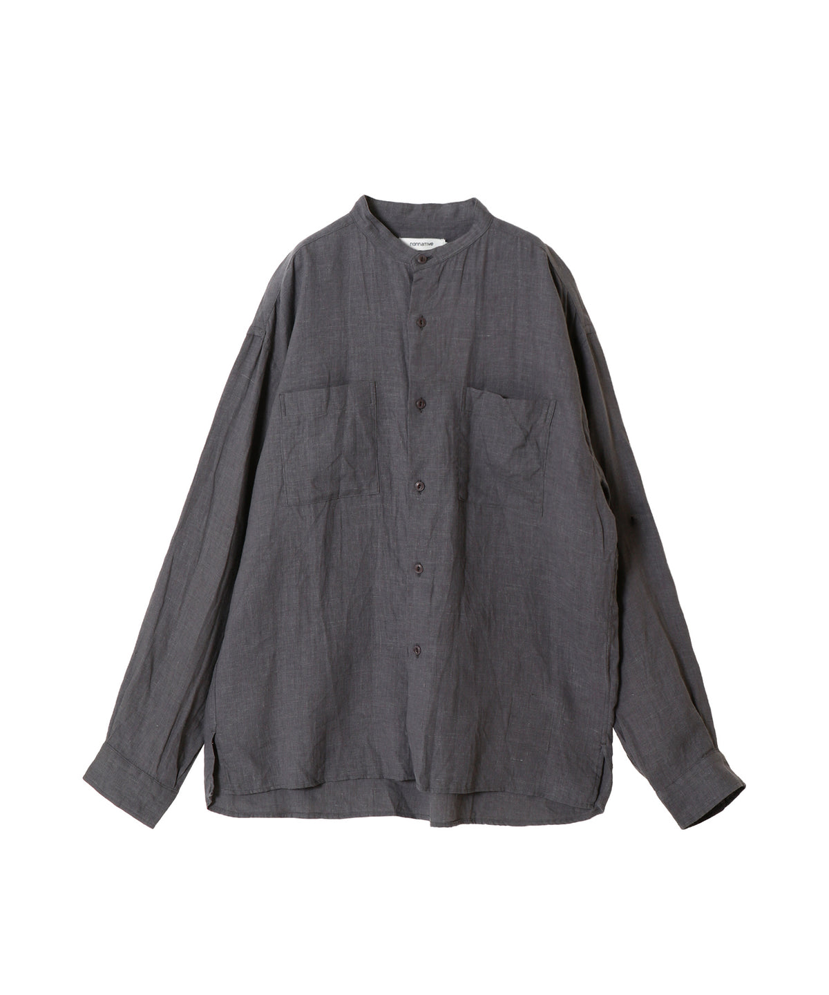 OFFICER STAND COLLAR L/S SHIRT LINEN CANVAS