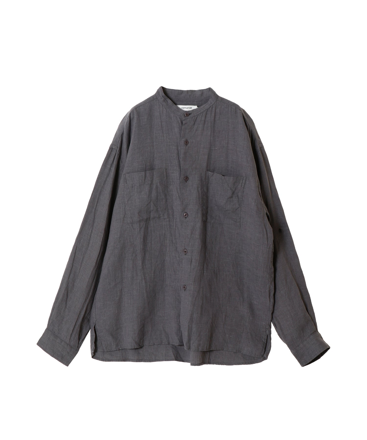 OFFICER STAND COLLAR L/S SHIRT LINEN CANVAS