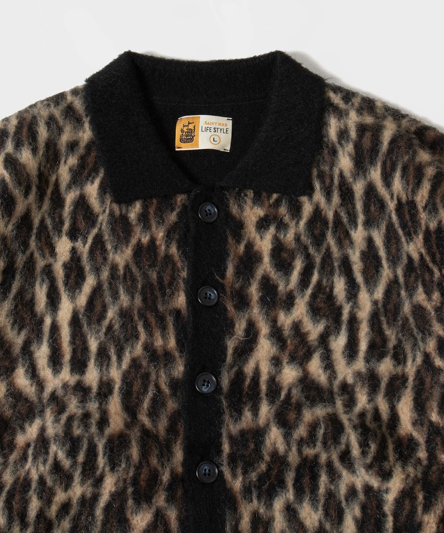 KNIT CARDIGAN / LEOPARD / BLACK