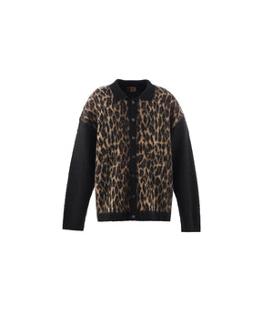 KNIT CARDIGAN / LEOPARD / BLACK