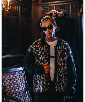 KNIT CARDIGAN / LEOPARD / BLACK