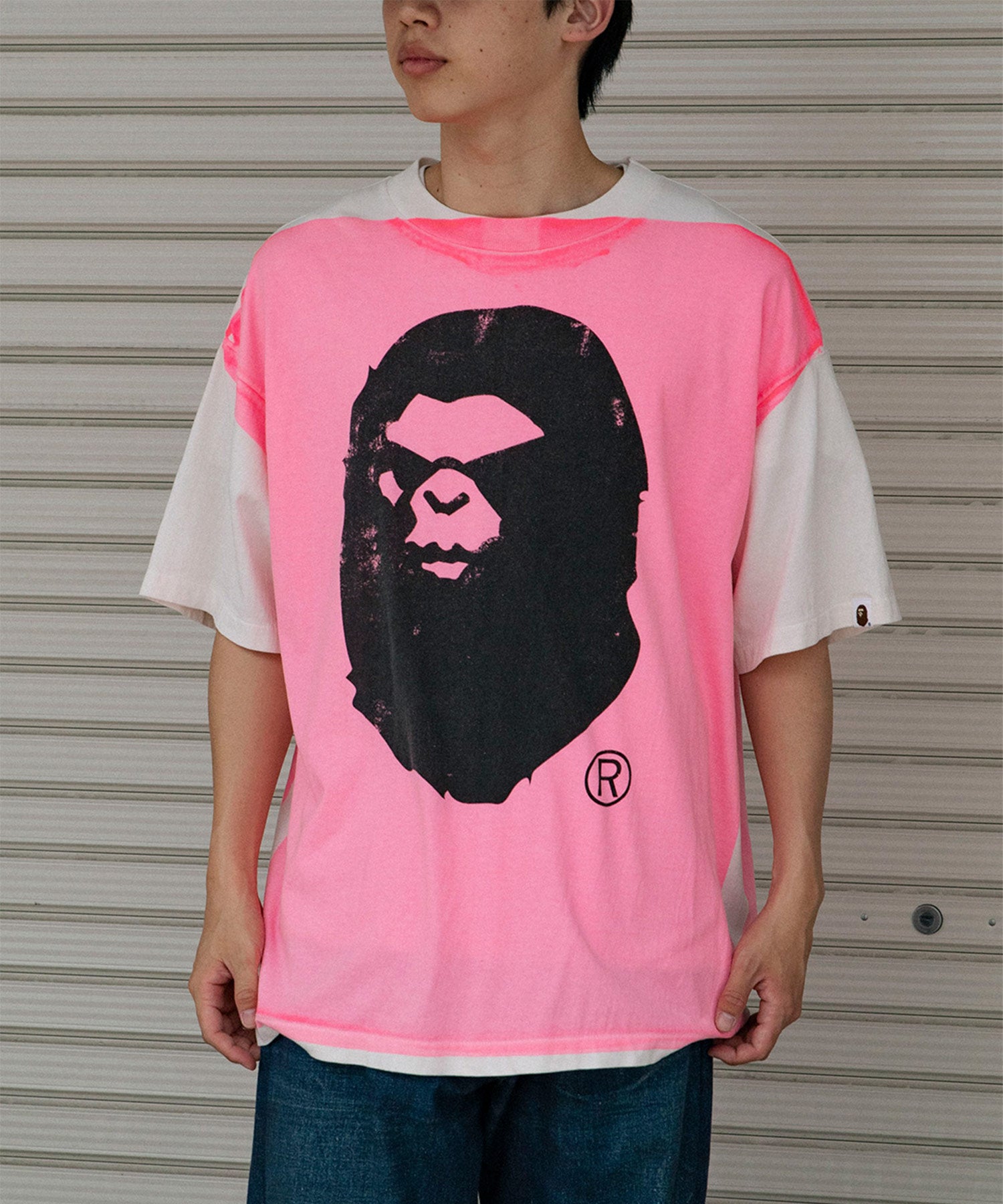 BAPE_SS TEE / HANDPRINT / WHT＋PNK