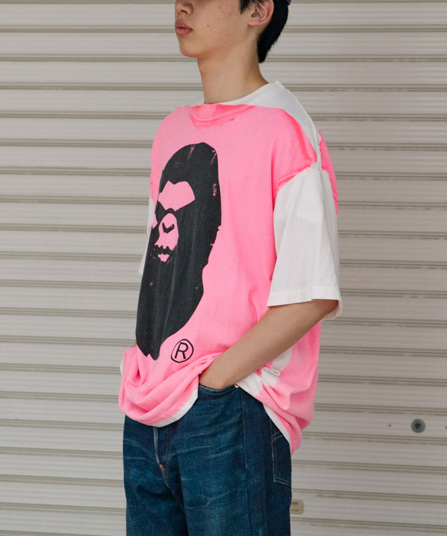 BAPE_SS TEE / HANDPRINT / WHT＋PNK