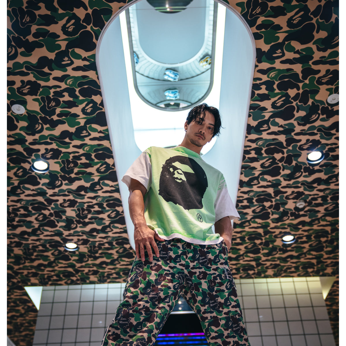 BAPE_SS TEE / HANDPRINT / WHT＋GRN - SAINT MXXXXXX (セントマイケル
