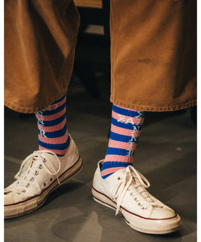 SOCKS/BORDER/BLUE+PINK
