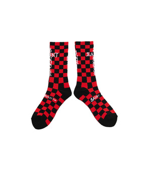 SOCKS/CHECK/BLACK+RED