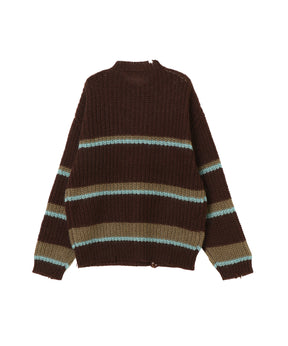 RESEARCHED BORDER SWEATER / MOHAIR MIX YARN