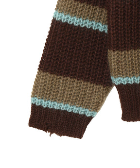 RESEARCHED BORDER SWEATER / MOHAIR MIX YARN