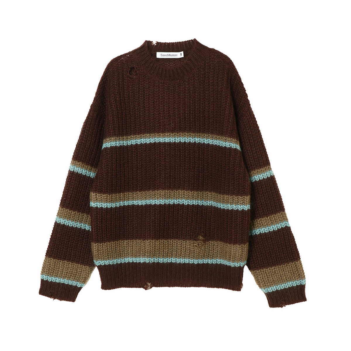 RESEARCHED BORDER SWEATER / MOHAIR MIX YARN - SandWaterr