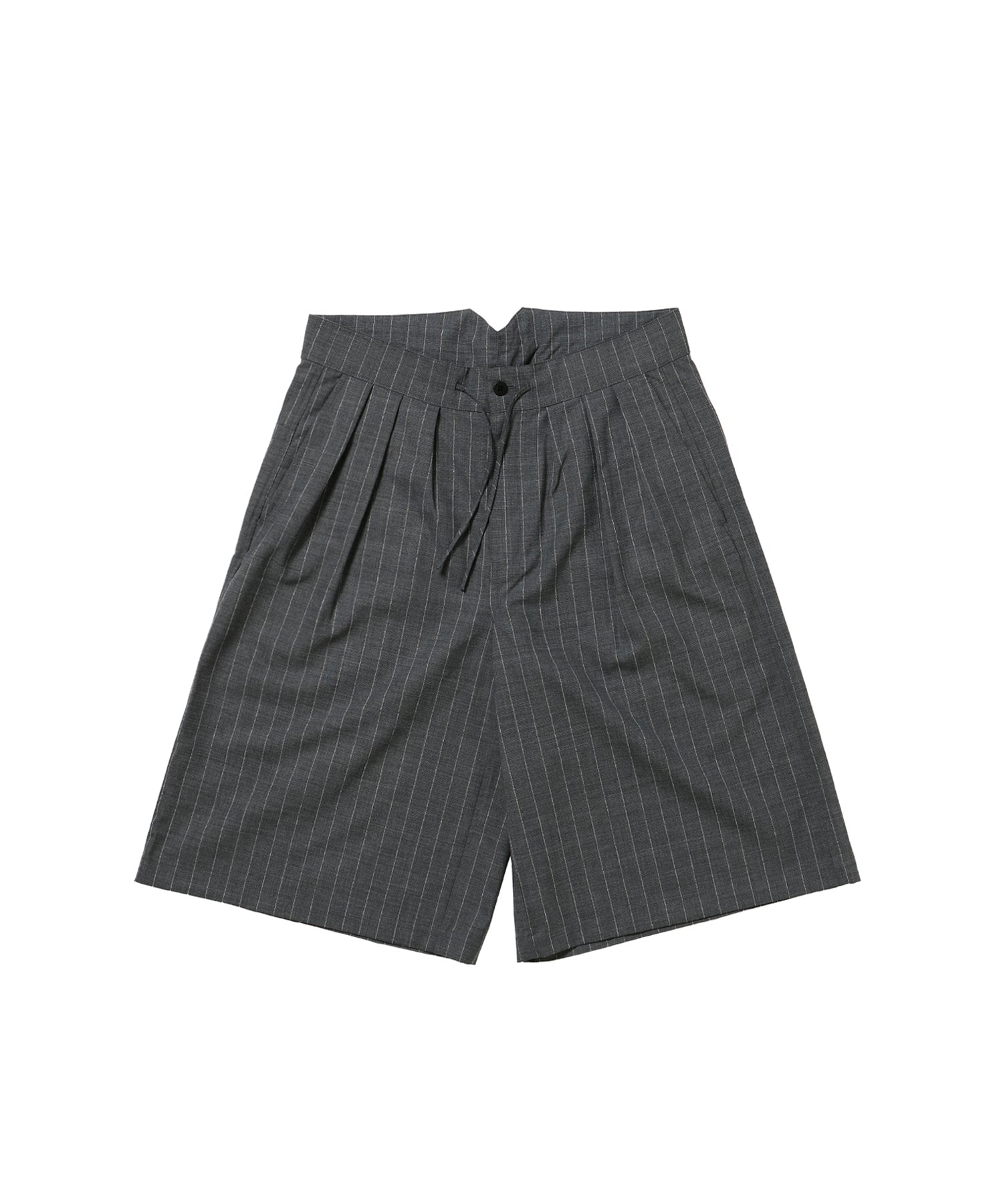 RESEARCHED 3/4 EASY SLACKS / WOOL SATIN CHALK STRIPE