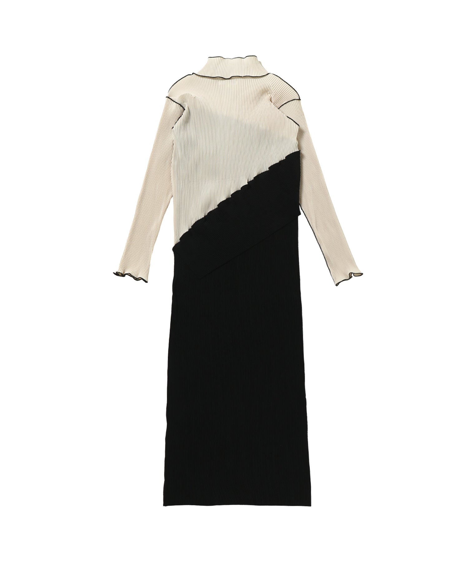 SPIRAL WAVE LONG SLEEVE DRESS HIGH NECK TYPE