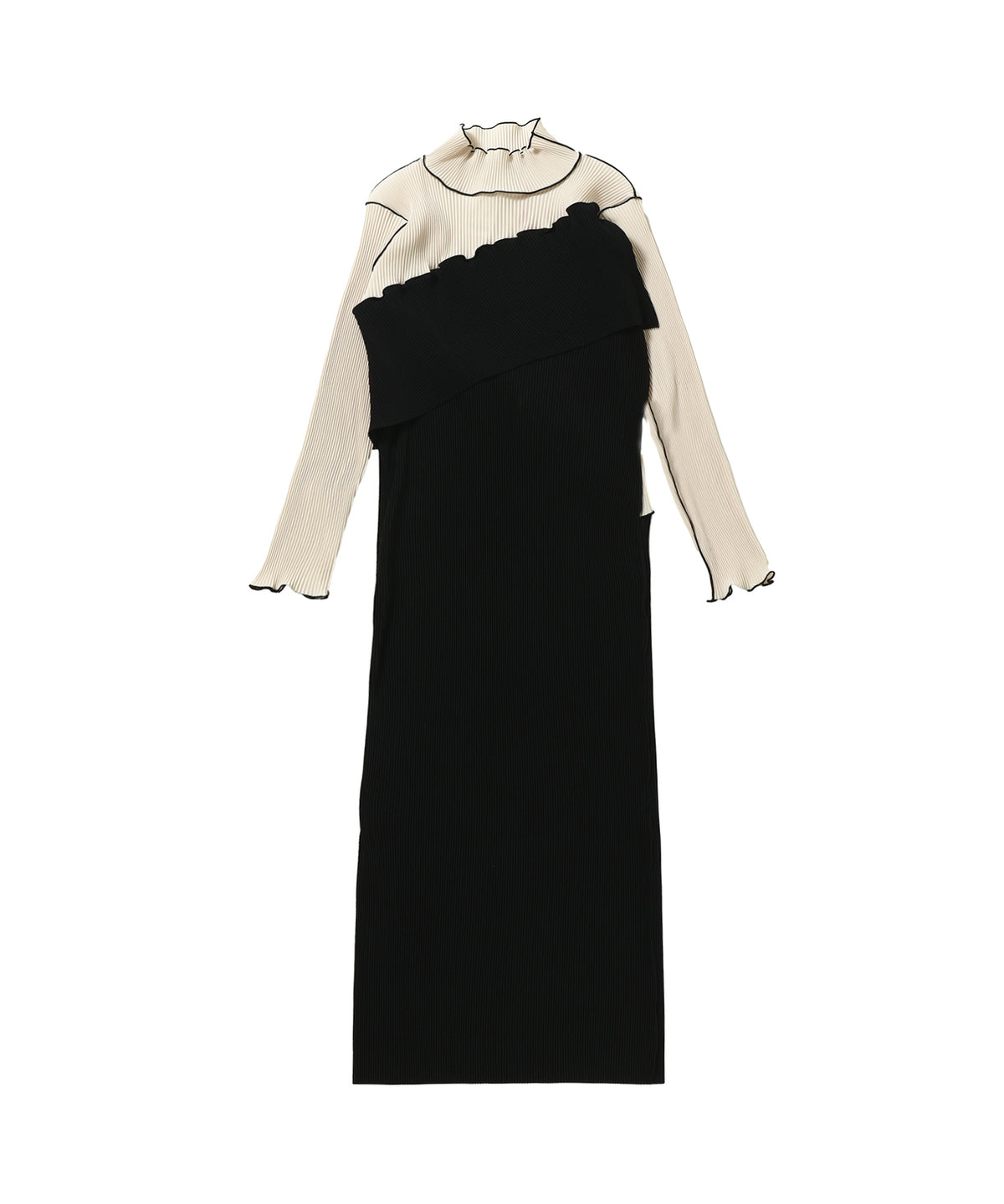 SPIRAL WAVE LONG SLEEVE DRESS HIGH NECK TYPE
