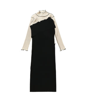 SPIRAL WAVE LONG SLEEVE DRESS HIGH NECK TYPE