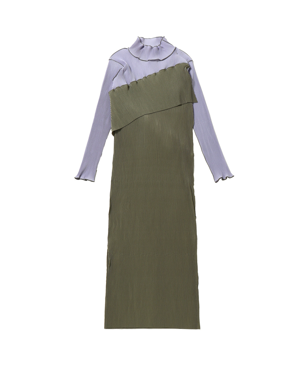SPIRAL WAVE LONG SLEEVE DRESS HIGH NECK TYPE