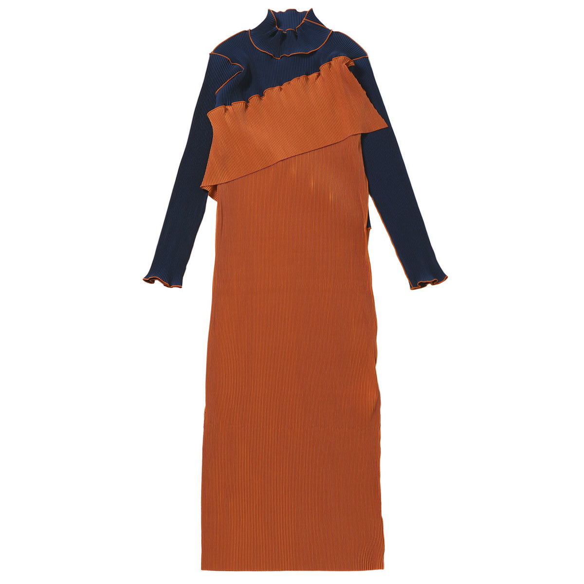 SPIRAL WAVE LONG SLEEVE DRESS HIGH NECK TYPE