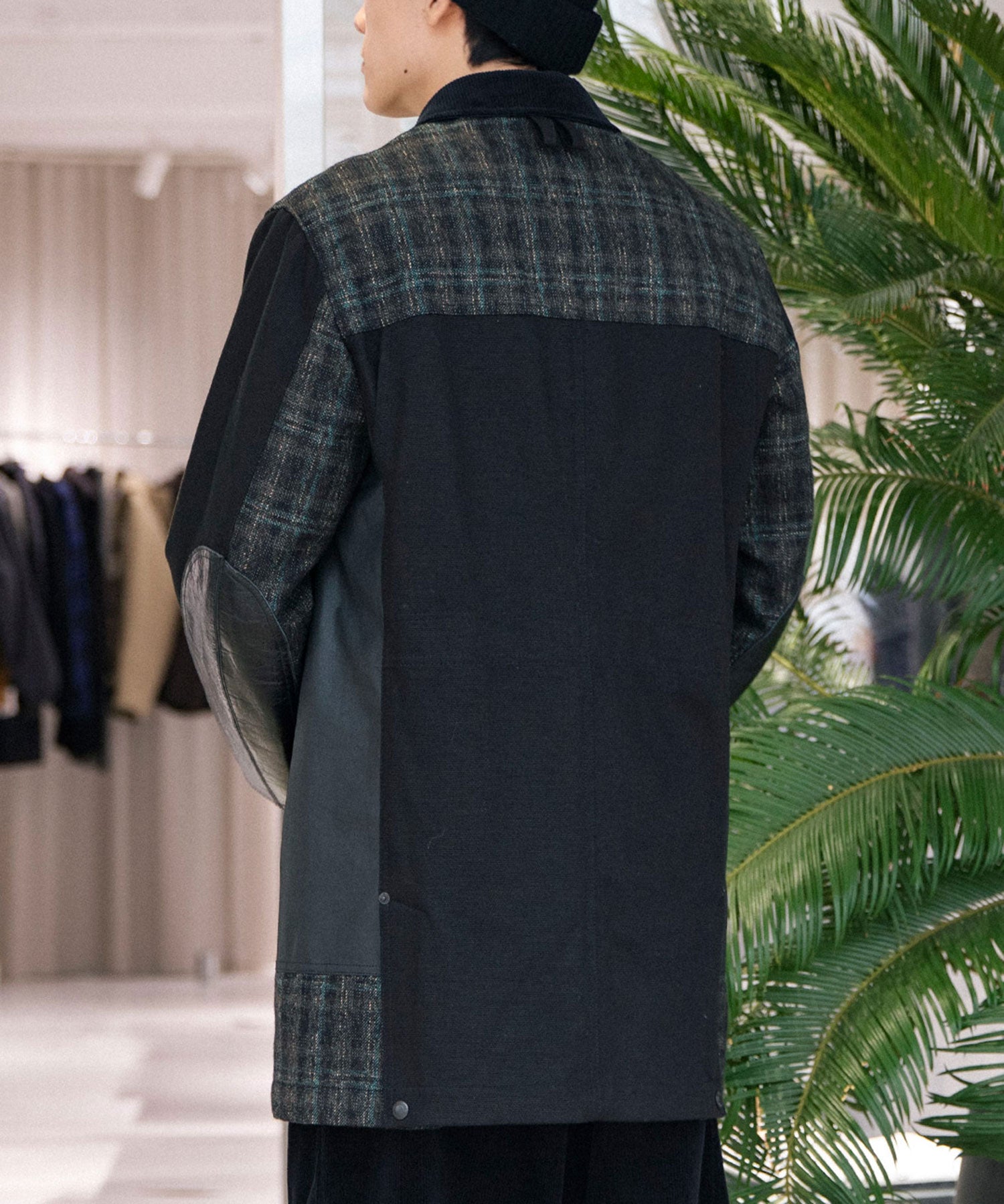 ウールリネンチェックツイードx綿オックスコーティングxレザー Filson Wネーム