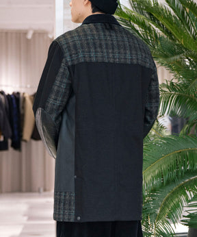 ウールリネンチェックツイードx綿オックスコーティングxレザー Filson Wネーム