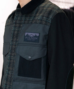 ウールリネンチェックツイードx綿オックスコーティングxレザー Filson Wネーム