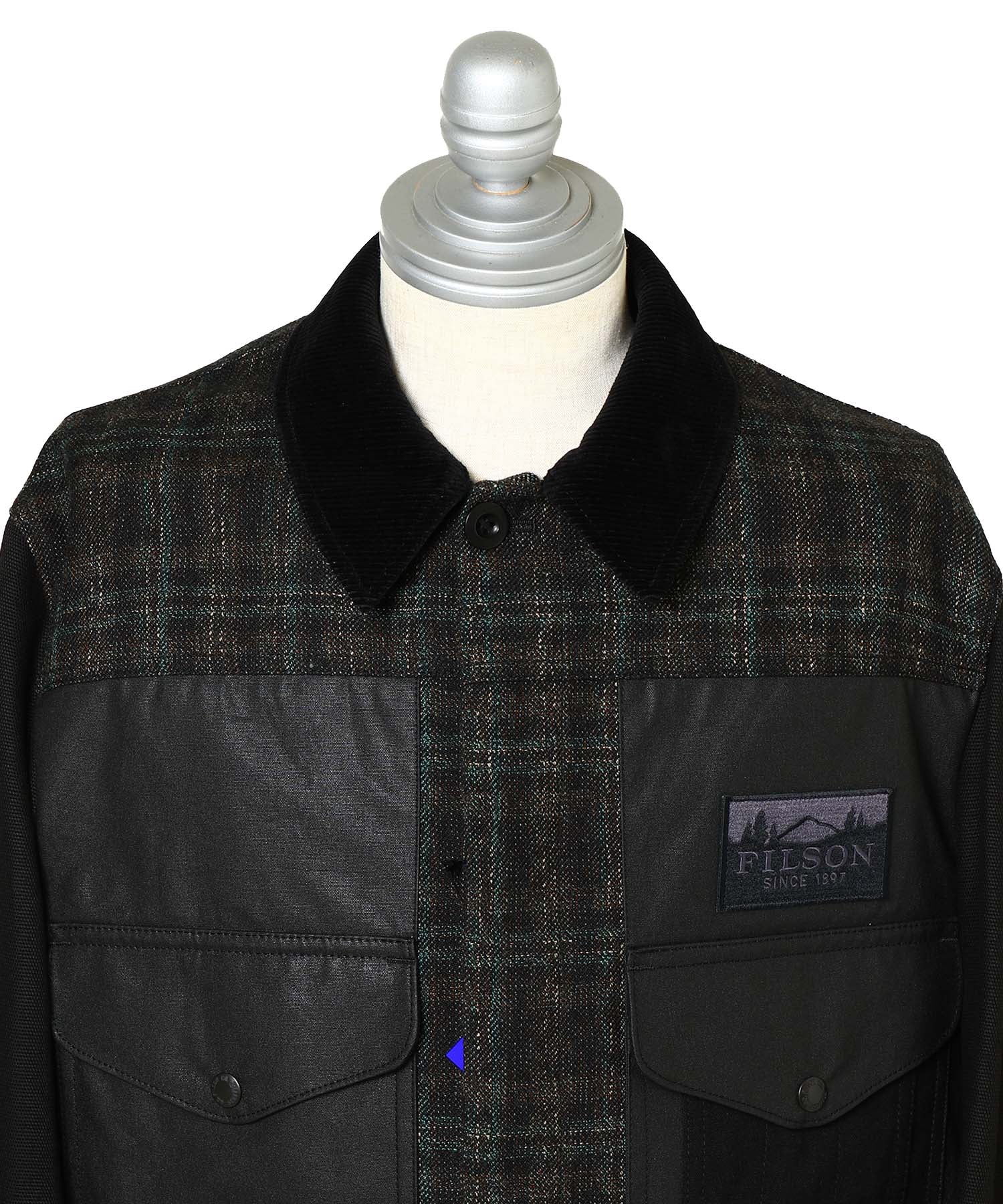ウールリネンチェックツイードx綿オックスコーティングxレザー Filson Wネーム