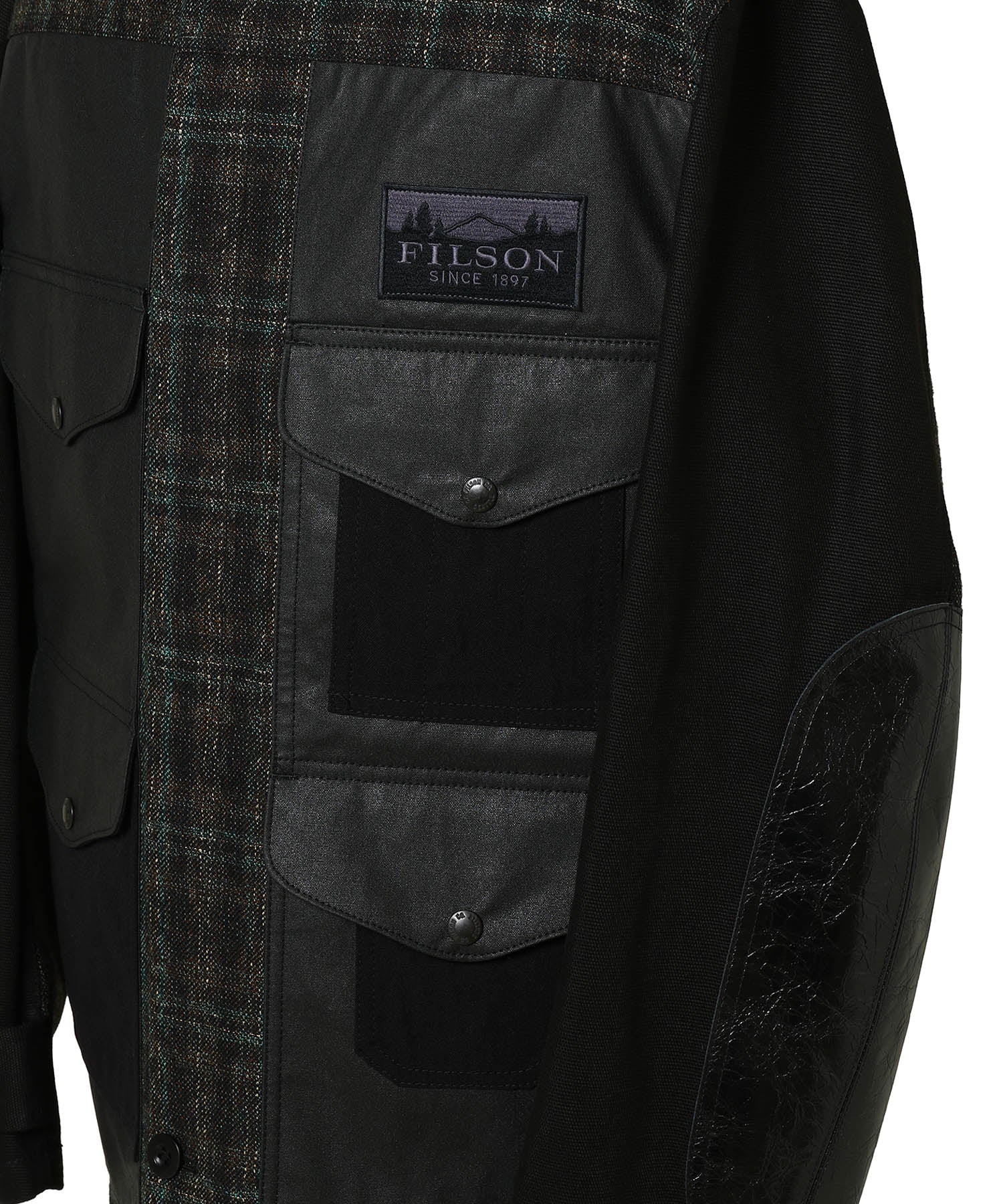 ウールリネンチェックツイードx綿オックスコーティングxレザー Filson Wネーム