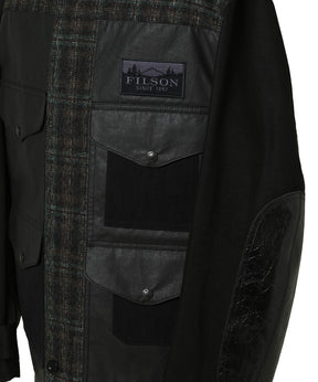 ウールリネンチェックツイードx綿オックスコーティングxレザー Filson Wネーム