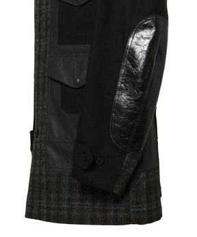 ウールリネンチェックツイードx綿オックスコーティングxレザー Filson Wネーム