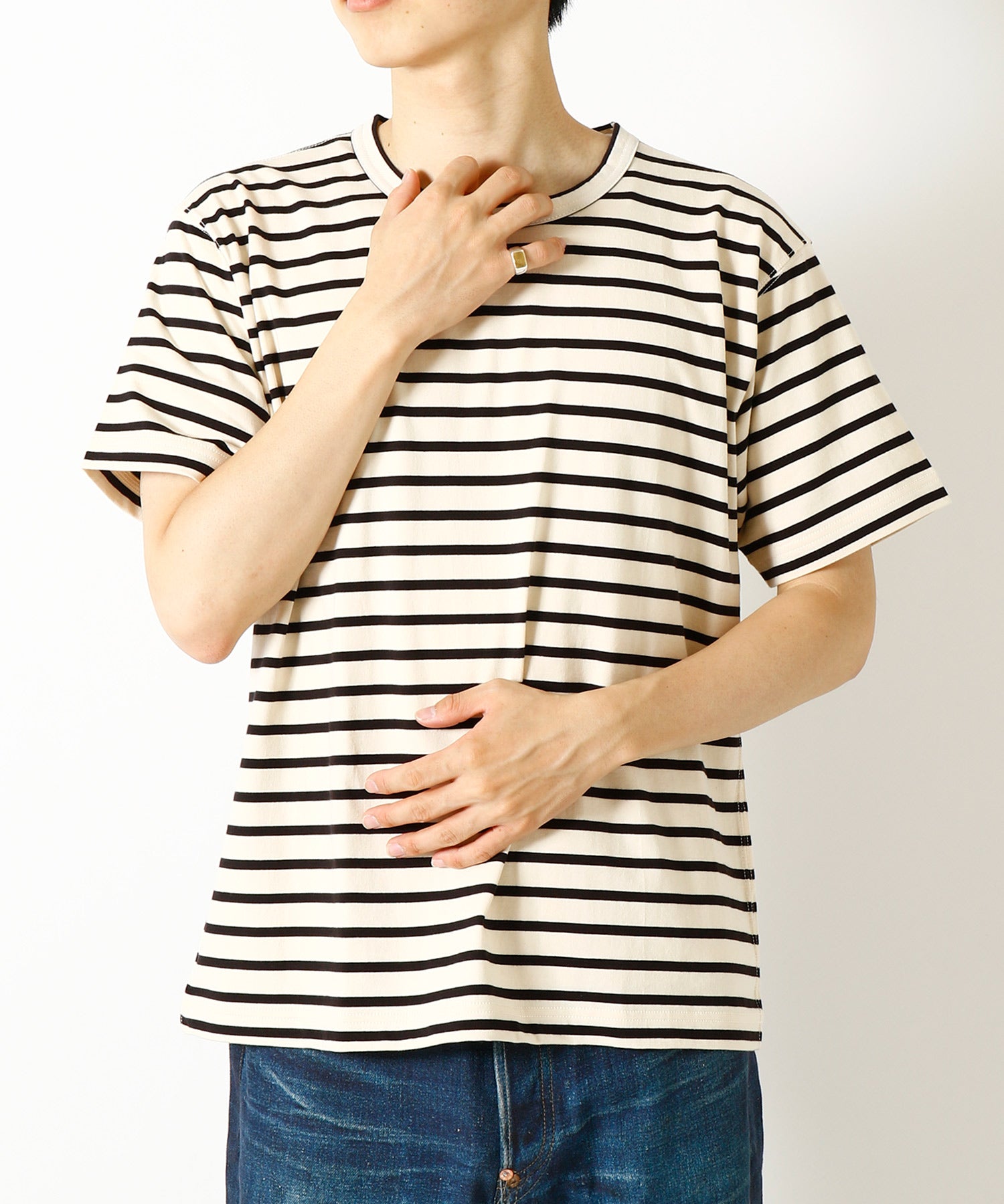 綿天竺ボーダー Tシャツ