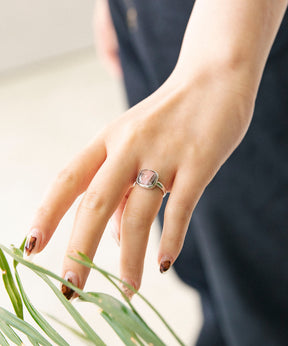 Square Cabochon Pink Opal Stone Ring