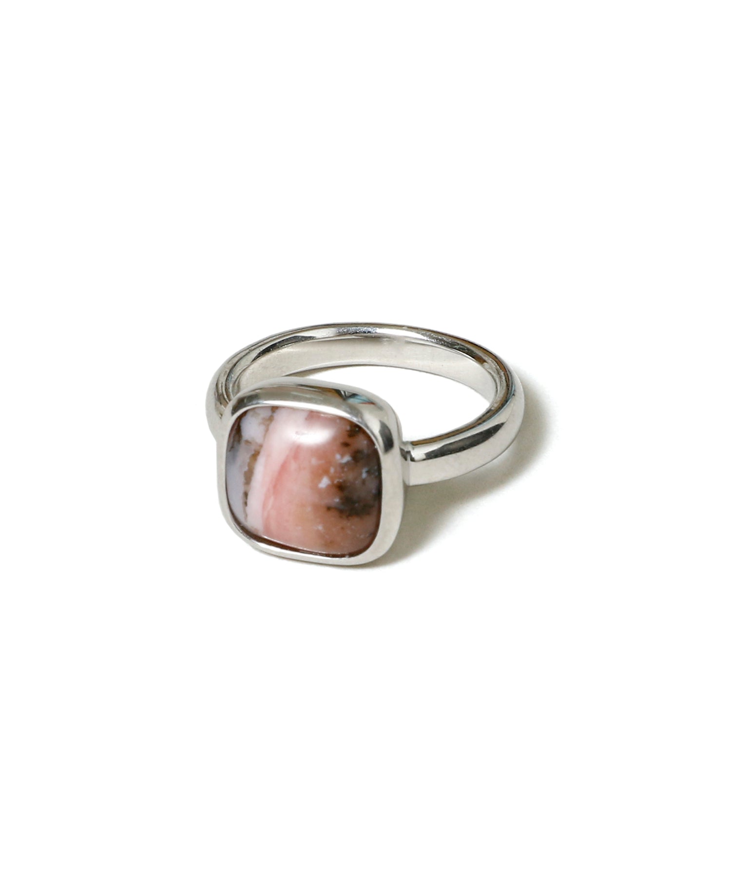 Square Cabochon Pink Opal Stone Ring