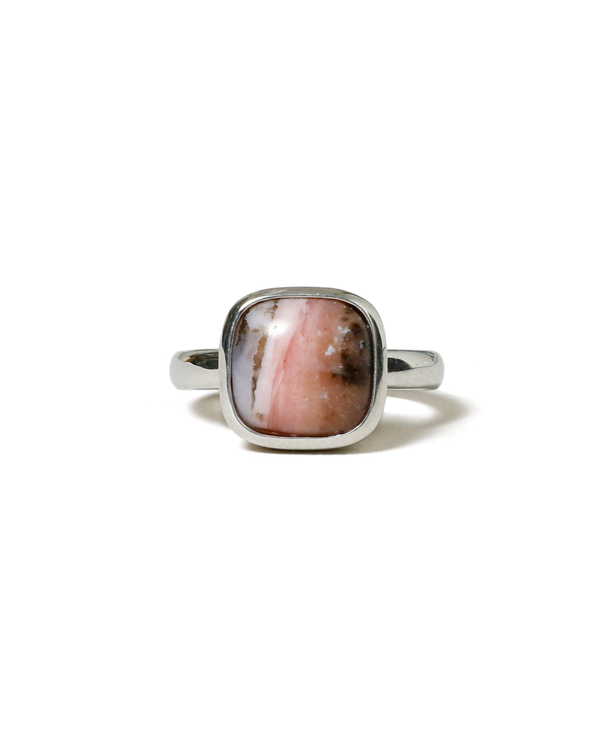 Square Cabochon Pink Opal Stone Ring
