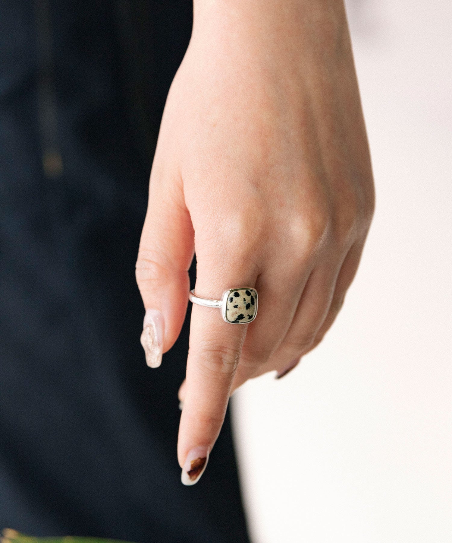 Square Cabochon Dalmatian Stone Ring